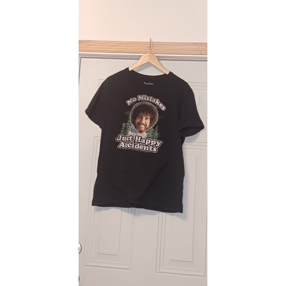 Bob Ross No Mistakes Just Happy Accidents Art T-Shirt Black Regular Fit Large - Picture 1 of 3